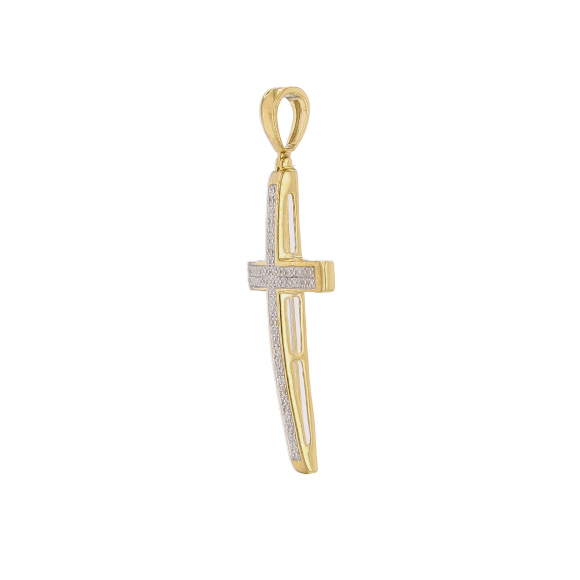 0.30Ctw 10K Yellow Gold Diamond Cross Pendant 1.3Dwt