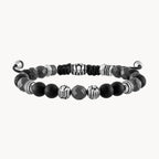 Bulova Classic Bolo Bracelet Stainless Steel With Black Cord W/ Onyx & Matte Hematite & Black Lava Beads (BVB1072-NSTMA)