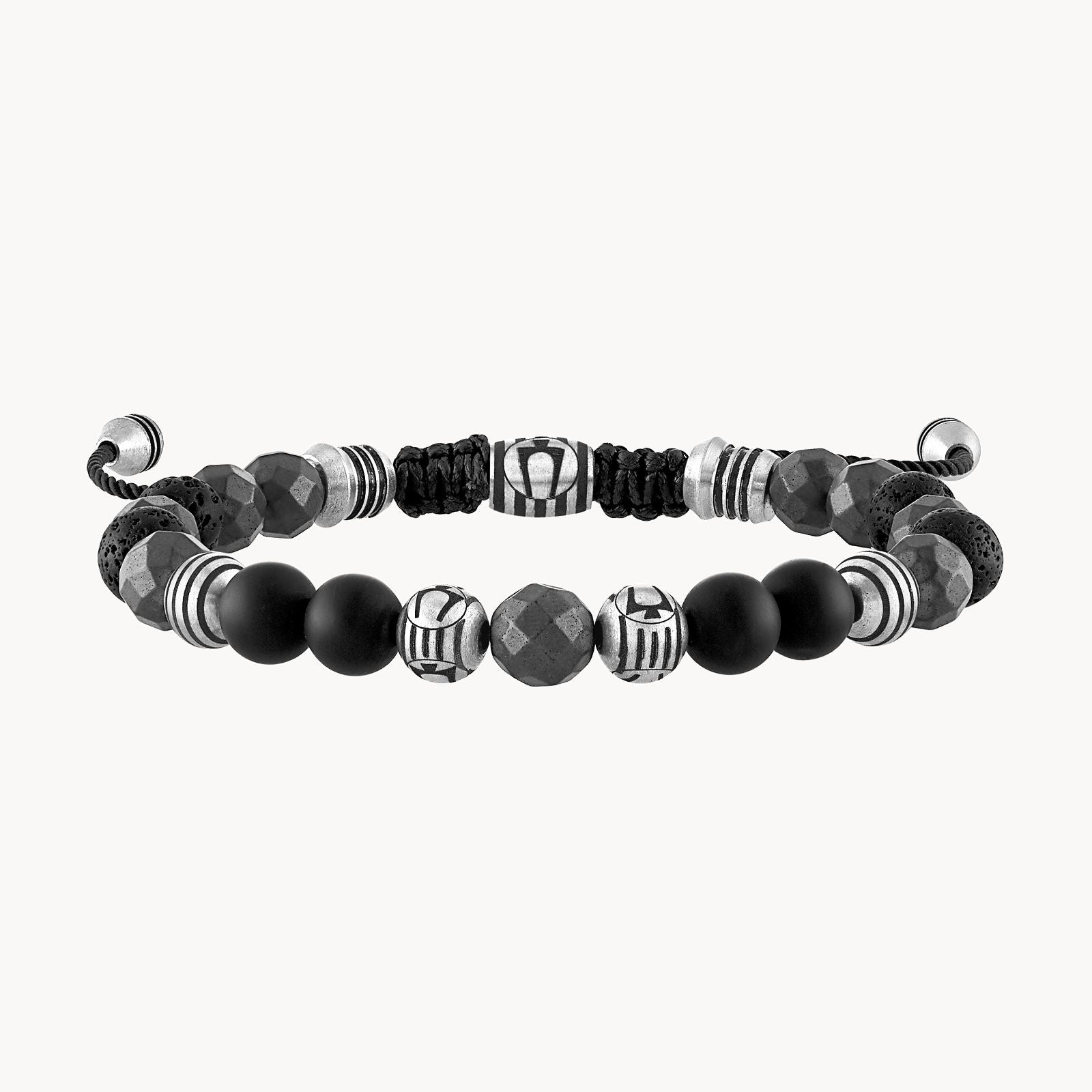 Bulova Classic Bolo Bracelet Stainless Steel With Black Cord W/ Onyx & Matte Hematite & Black Lava Beads (BVB1072-NSTMA)