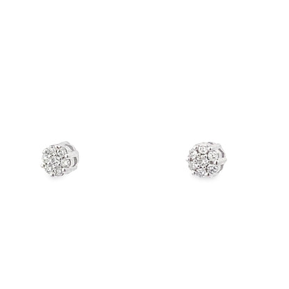 0.09Ctw 14K White Gold Diamond Flower Cluster Stud Earrings