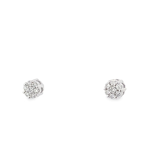 0.09Ctw 14K White Gold Diamond Flower Cluster Stud Earrings