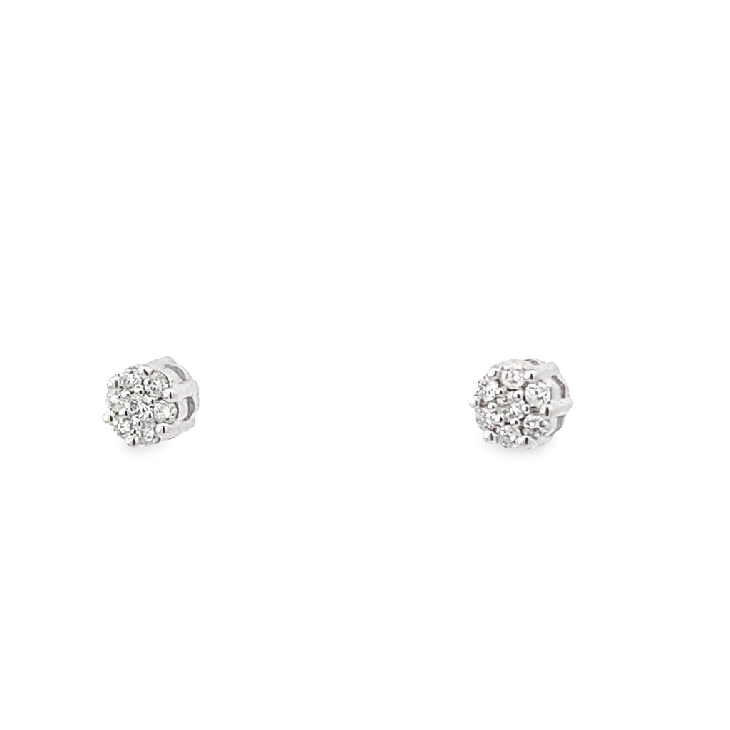 0.09Ctw 14K White Gold Diamond Flower Cluster Stud Earrings