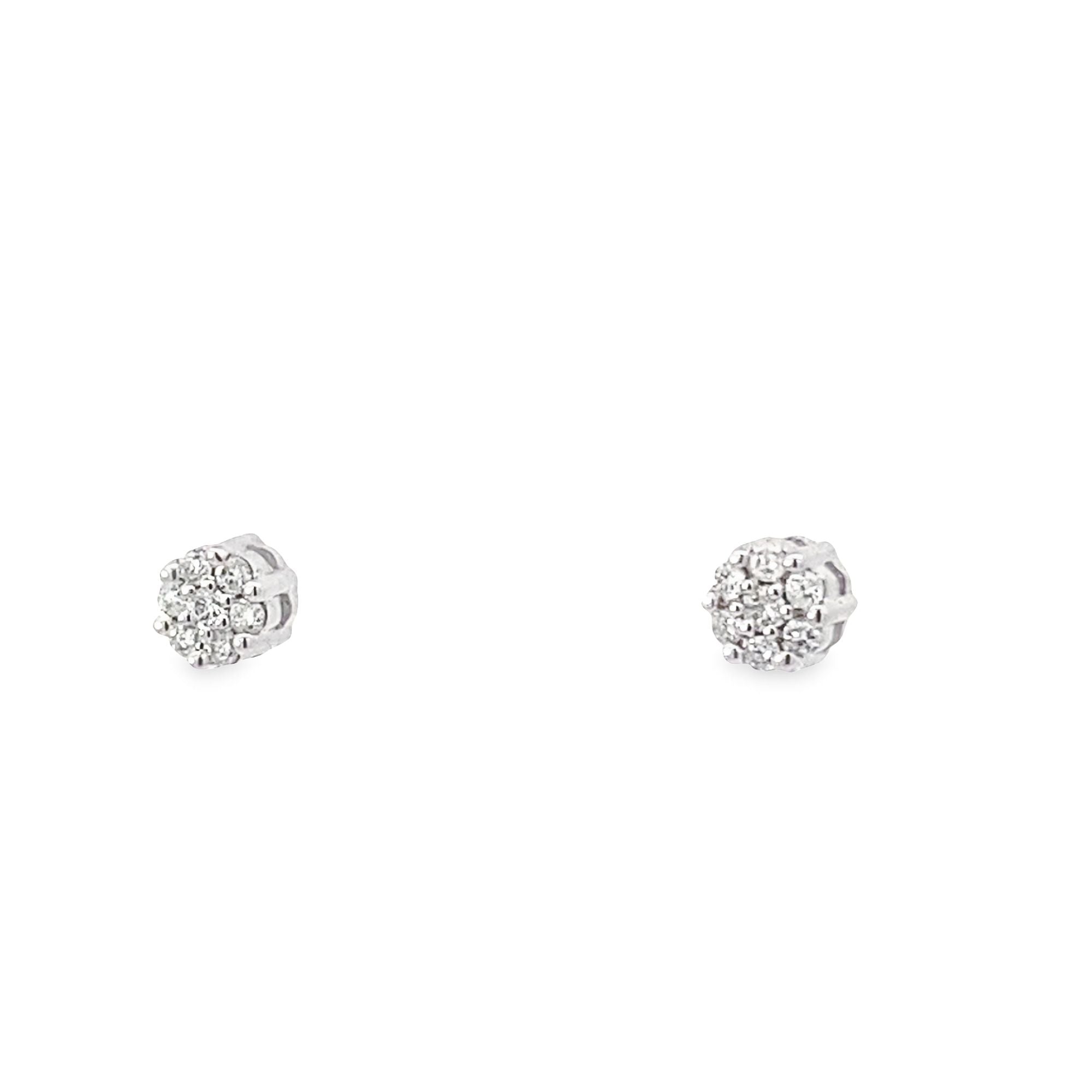 0.09Ctw 14K White Gold Diamond Flower Cluster Stud Earrings