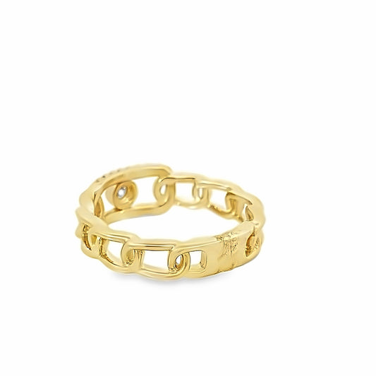 0.19Ctw 14K Yellow Gold Diamond Link Fashion Ring Size 7 2.2Dwt