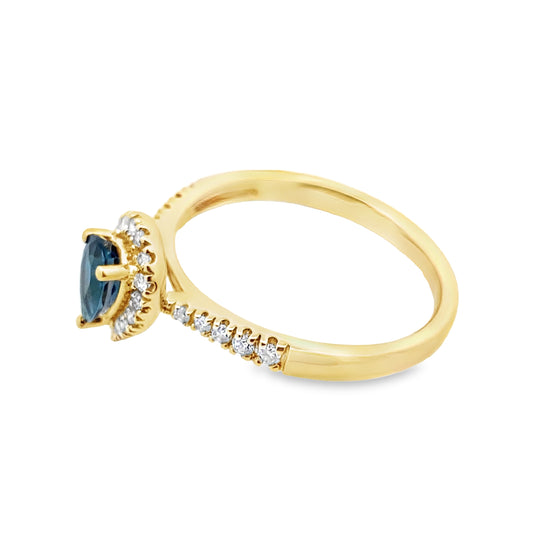 0.21Ctw Dird/ 0.47Lbpr 14K Yellow Gold London Blue Topaz & Dia Ring Size 7 1.6Dwt