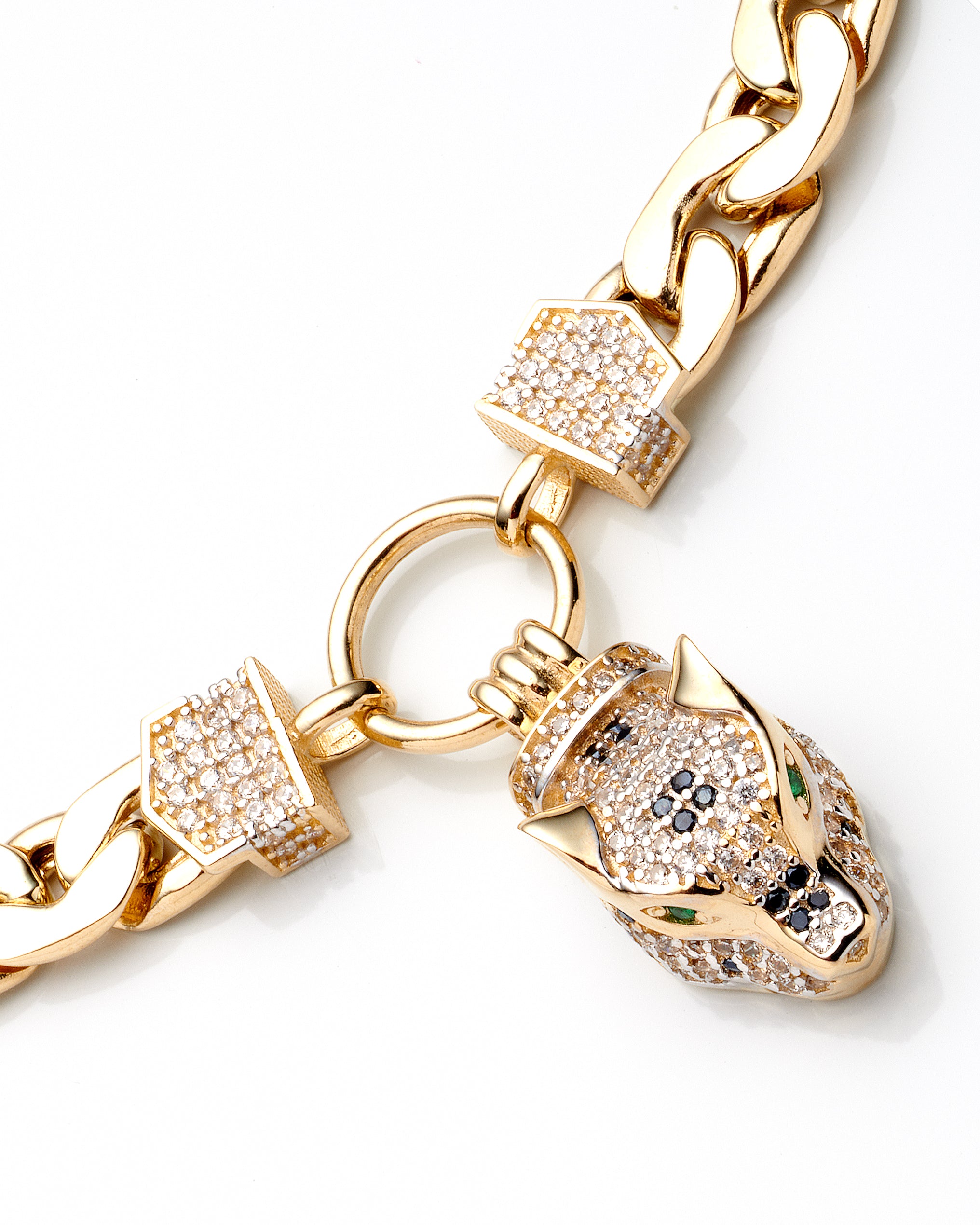 Estate Diamond 18K Gold Panther Link Necklace