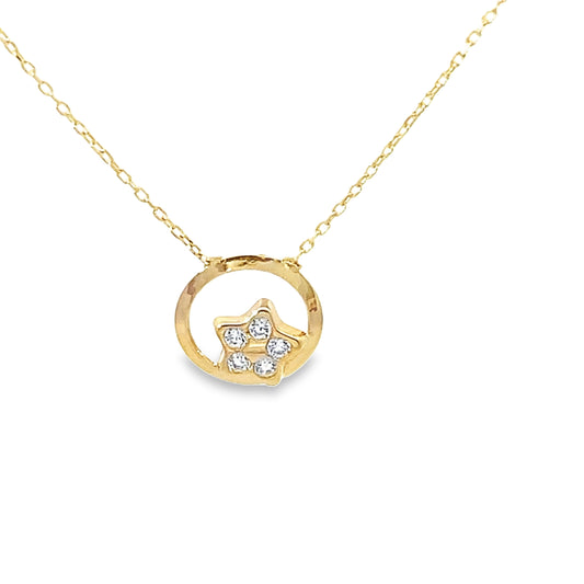 14K Yellow Gold Cz Star Pendant Necklace 18In