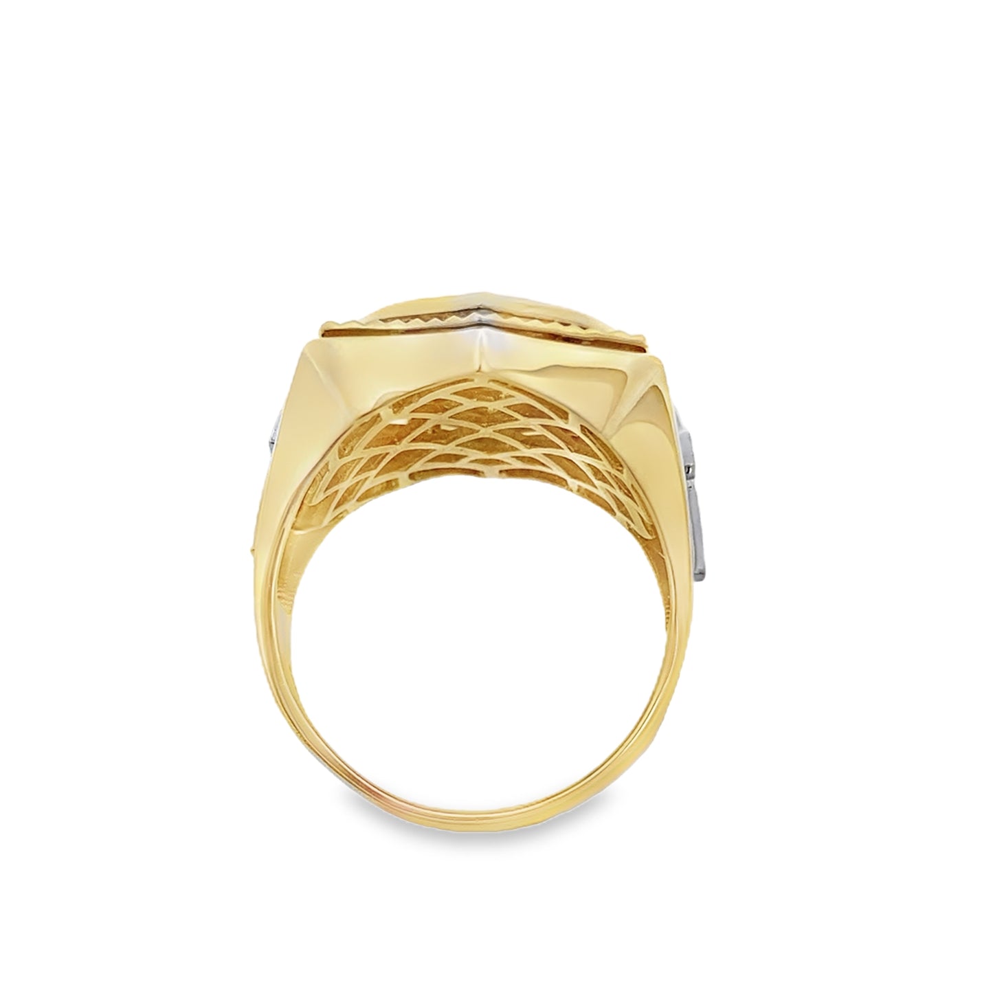 10K Two Tone Gold Anchor W/ Christ Mens Ring Size 11 7.0Dwt