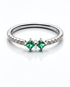 0.11Ctw Diamond 0.17Ctw Emerald 14K White Gold Ring Size 7 1.2Dwt