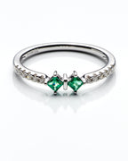 0.11Ctw Diamond 0.17Ctw Emerald 14K White Gold Ring Size 7 1.2Dwt