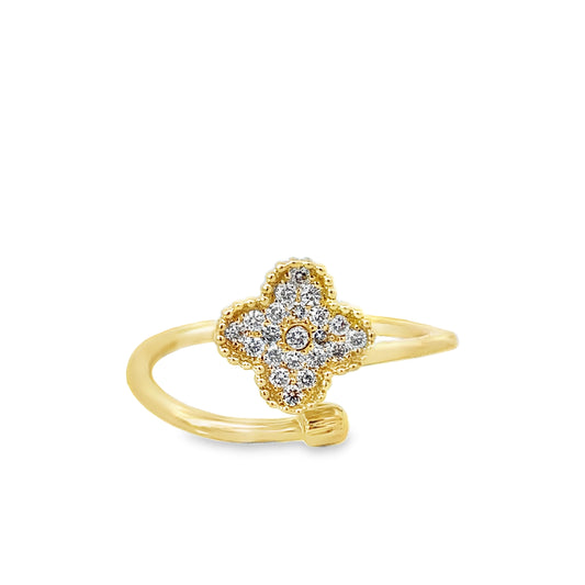 0.13Ctw 14K Yellow Gold Diamond Flower Bypass Ring Size 7 1.2Dwt