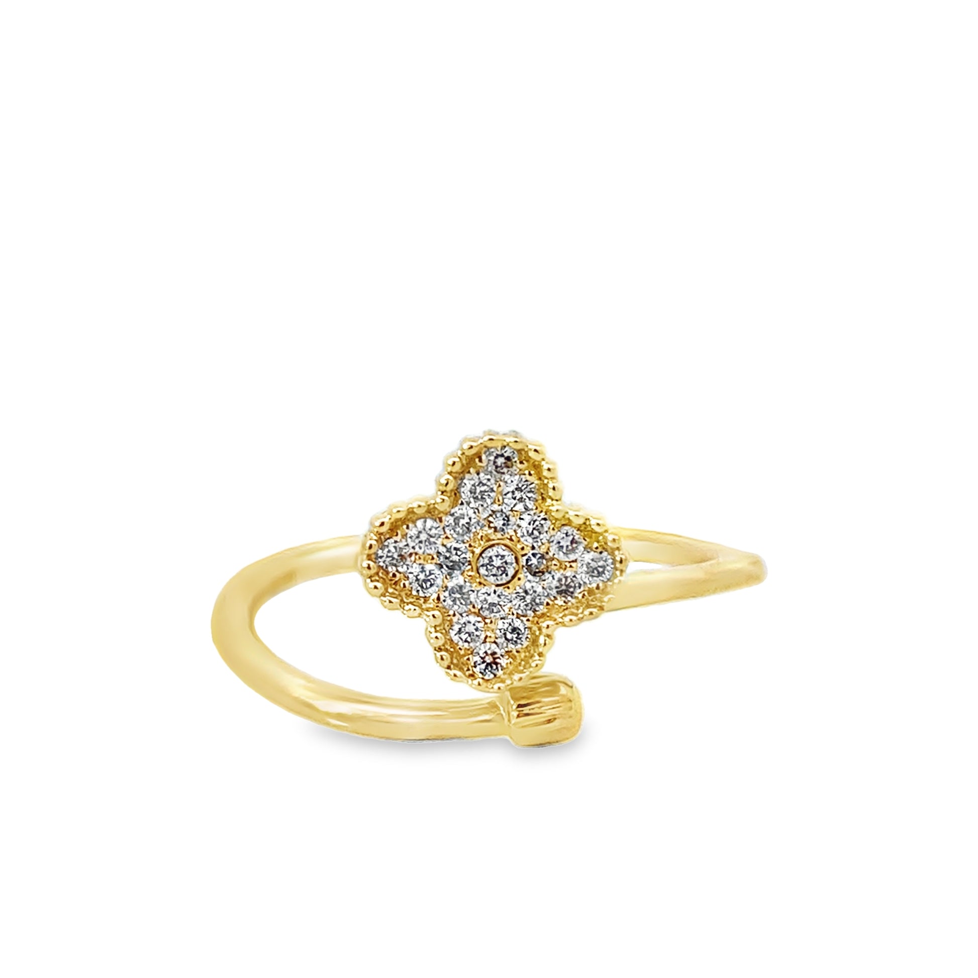 0.13Ctw 14K Yellow Gold Diamond Flower Bypass Ring Size 7 1.2Dwt