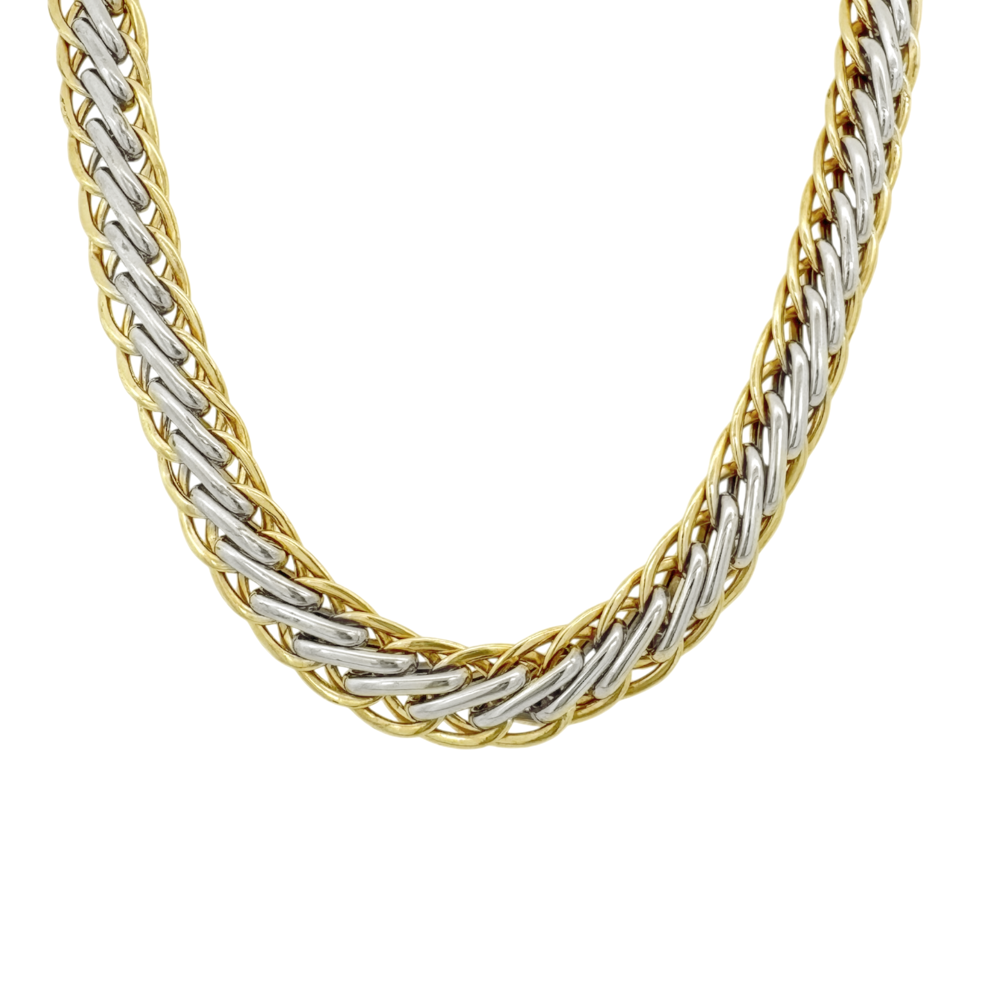 14K Two Tone Gold Fancy Link Necklace 16.5In 14.1Dwt