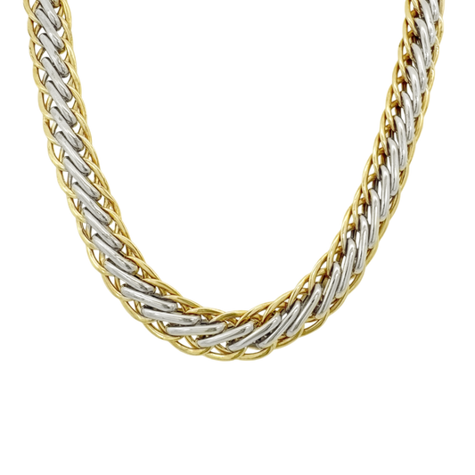 14K Two Tone Gold Fancy Link Necklace 16.5In 14.1Dwt