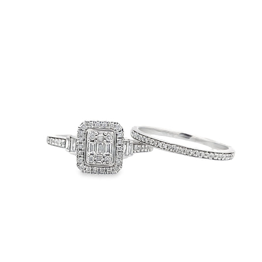 0.40Ct 10K White Gold Diamond Wedding Set Ring Size 7 2.3Dwt