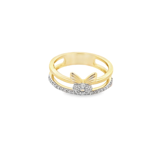 0.15Ctw 14K Yellow Gold Diamond Butterfly Ring Size 7 2.5Dwt
