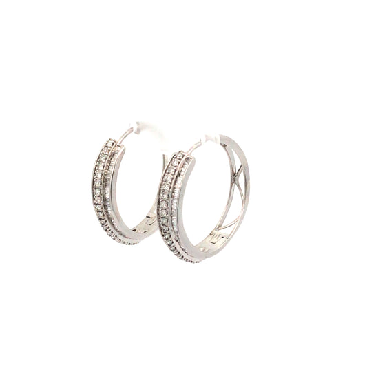 10K White Gold Diamond Hoops Earrings 4.2Dwt