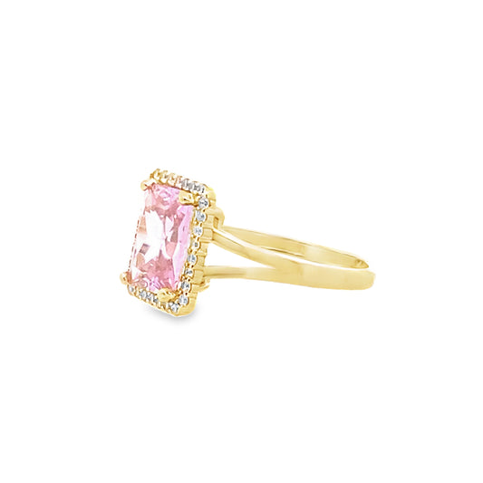 14K Yellow Gold Cz & Pink Stone Ring Size 8 2.4Dwt