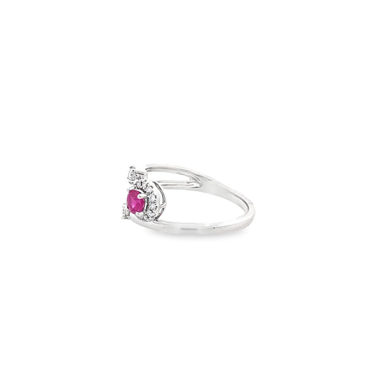 0.22Ctw Dird/0.28Ctw Rbrd 14K White Gold Ruby & Diamond Ring Size 7 2.0Dwt