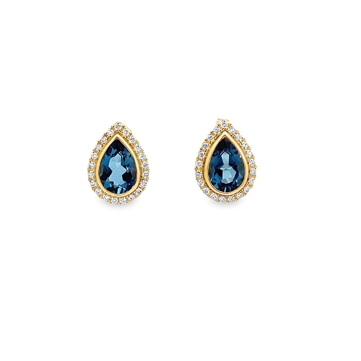 3.17 Lbpr/0.31 Ctw Dird 14K Yellow Gold London Blue Topaz & Dia Earrings 2.1Dwt