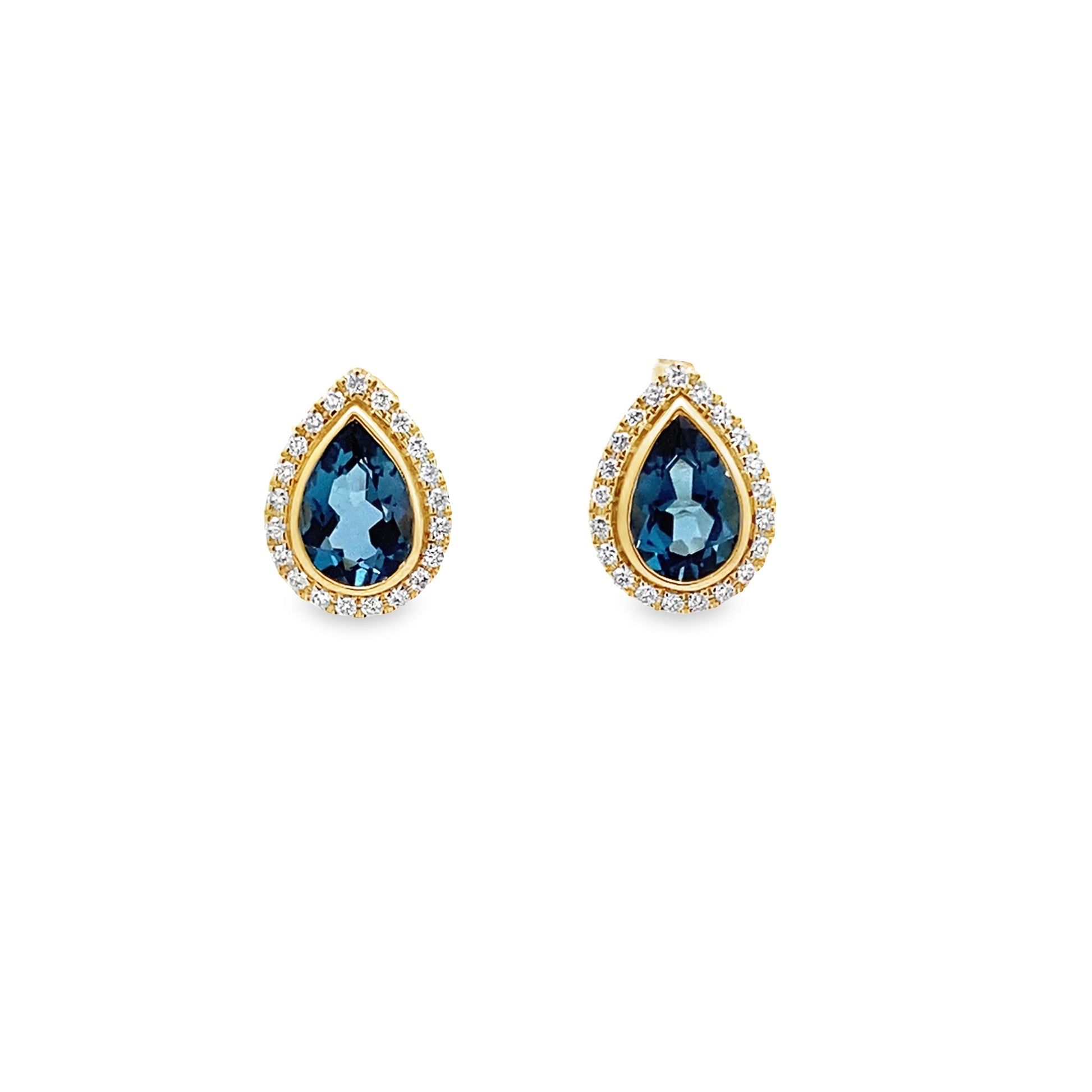3.17 Lbpr/0.31 Ctw Dird 14K Yellow Gold London Blue Topaz & Dia Earrings 2.1Dwt