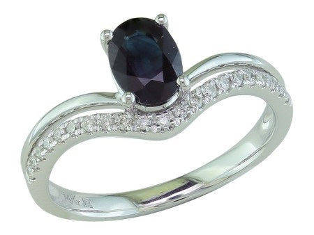 0.13Ctw Diamond 1.04Ctw Sapphire 14K White Gold Ring Size 7 2.0Dwt