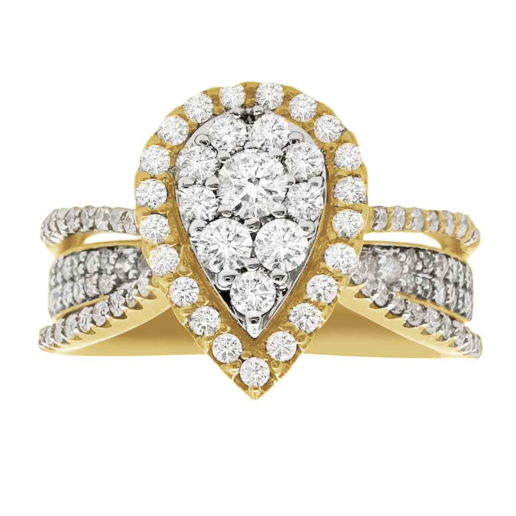 0.80Ctw 10K Yellow Gold Pear Diamond Engagement Ring Size 7 2.7Dwt