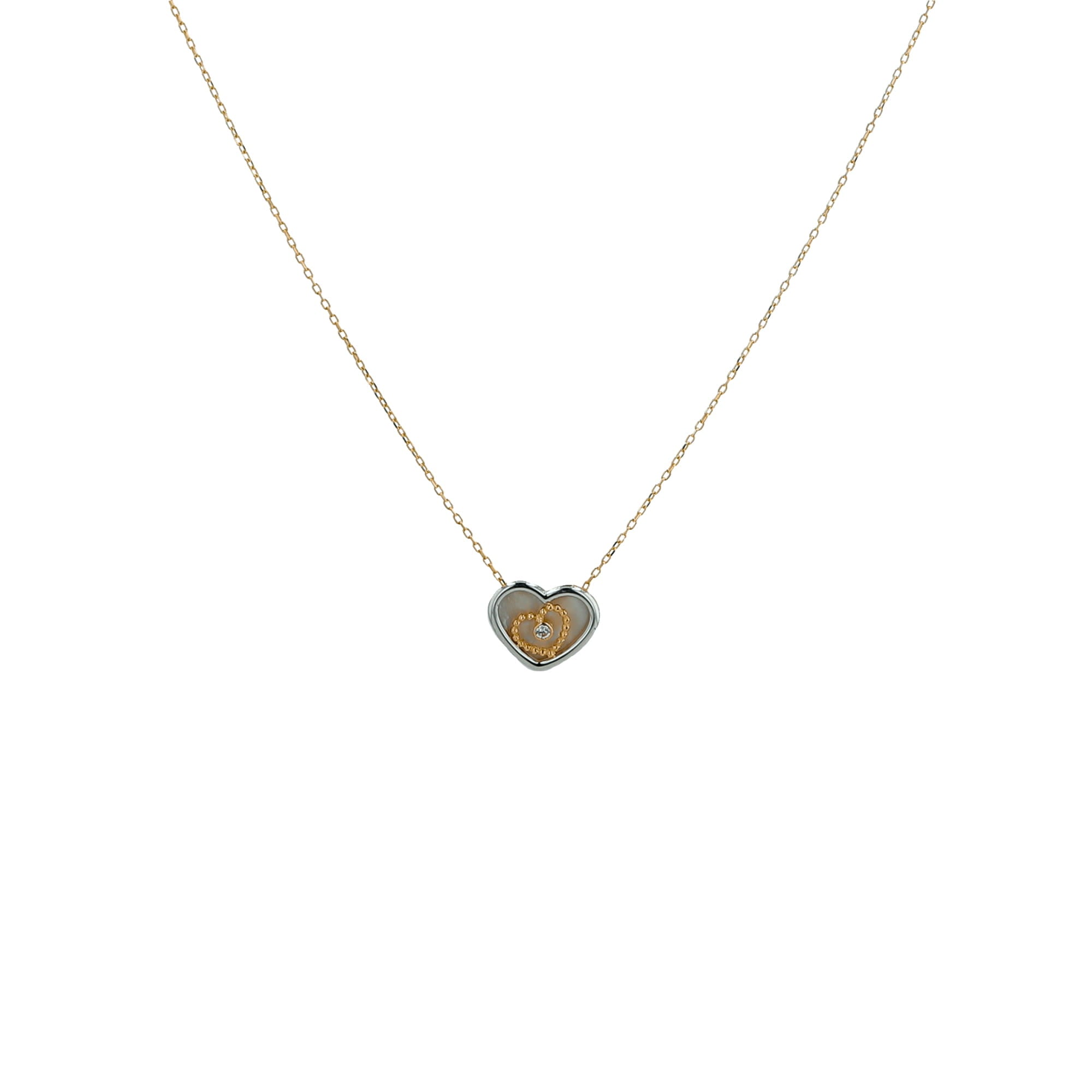 14K Two Tone Mother Of Pearl Heart Pendant Necklace 18In