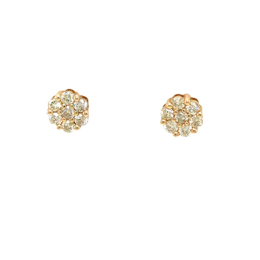 (Uj2)0.49Ctw 14K Yellow Gold Diamond Flower Stud Earrings 1.