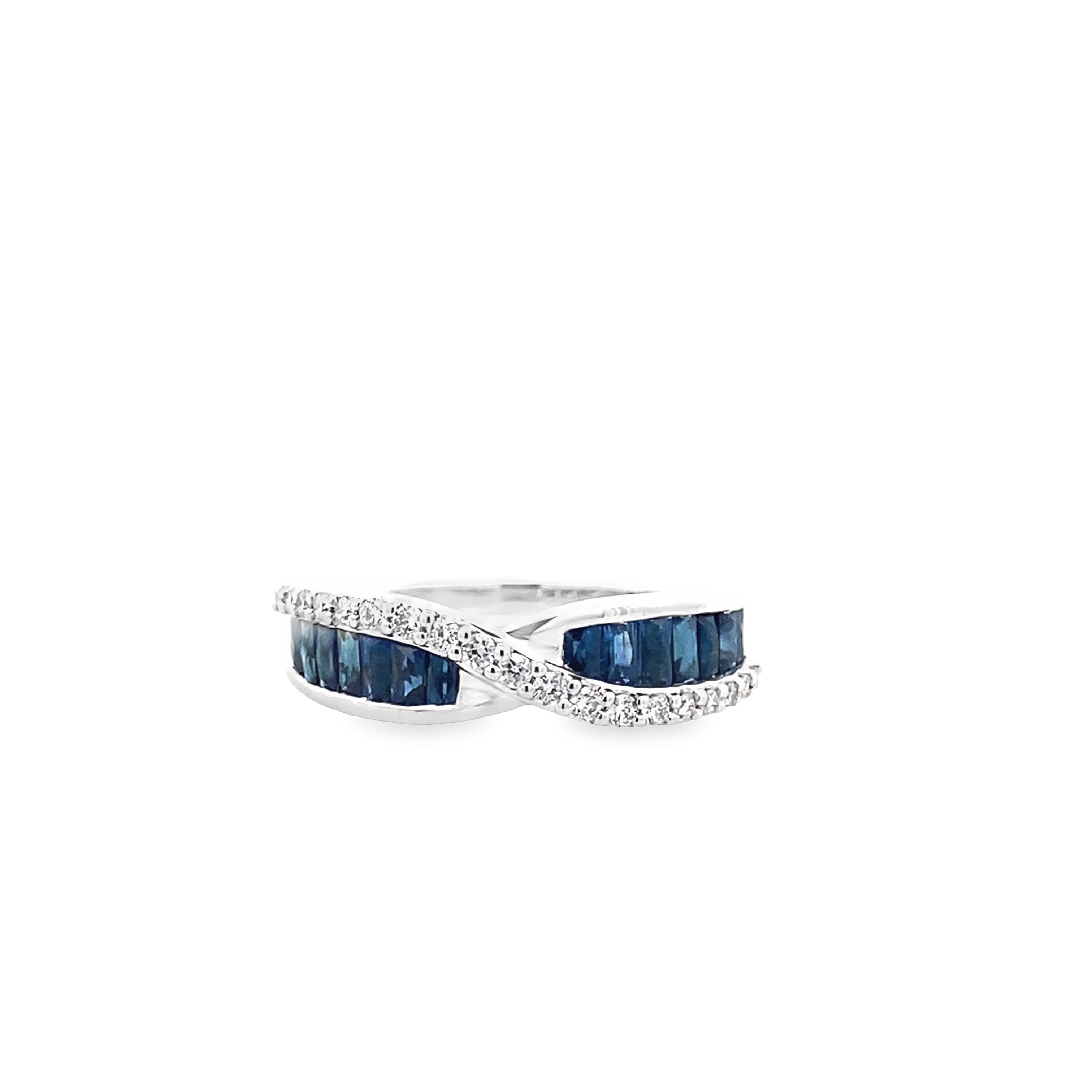 0.20Ctw Dird/ 1.05Ctw Sadc 14K White Gold Dia & Sapphire Ring Size 7 2.4Dwt