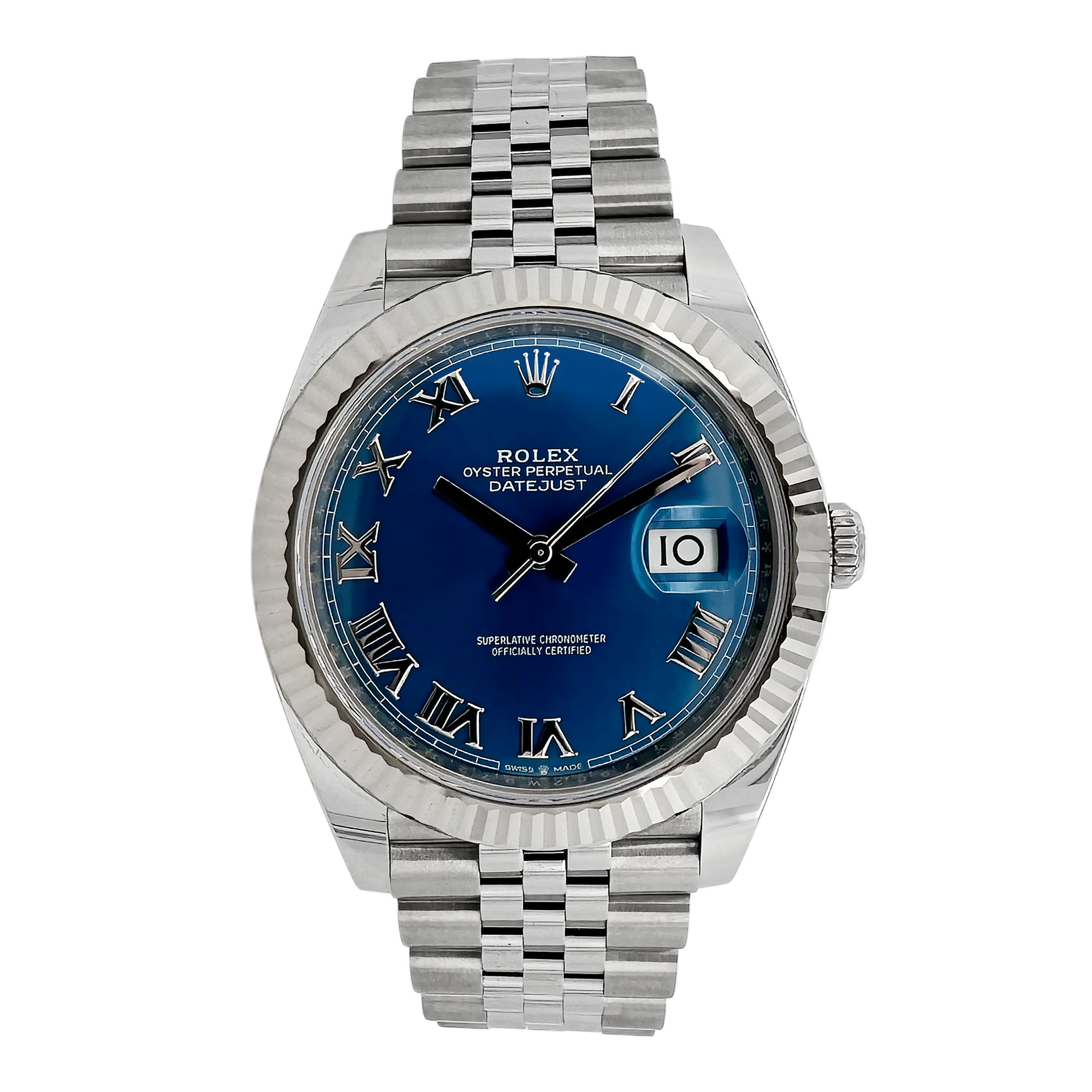 Pre-Owned 2024 Rolex Datejust Fluted Bezel Blue Index Oyster steel Jubilee Bracelet - 126334