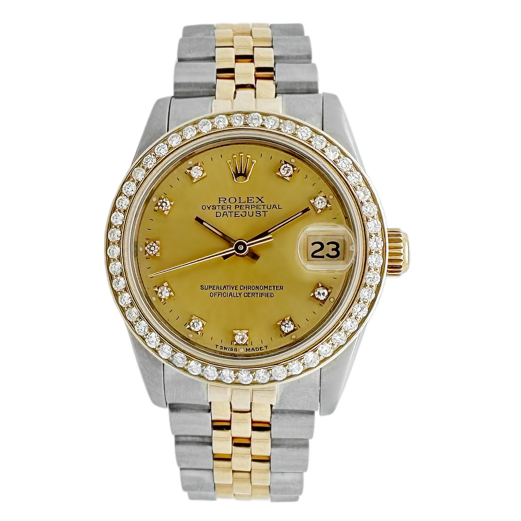 Pre-Owned 1991 Rolex Datejust Two Tone Diamond Bezel & Champagne Diamond Dial On Jubilee Bracelet Model 68273g