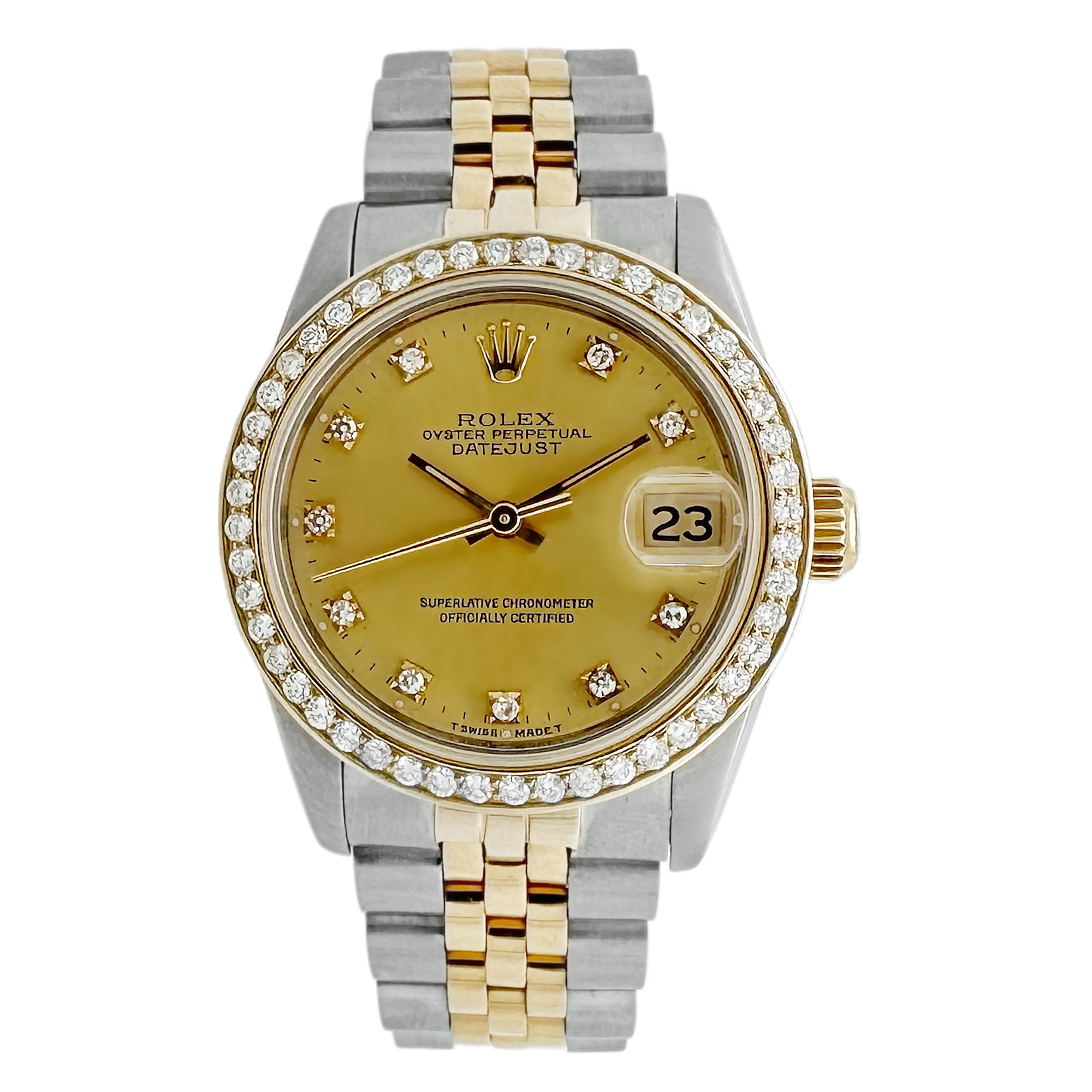 Pre-Owned 1991 Rolex Datejust Two Tone Diamond Bezel & Champagne Diamond Dial On Jubilee Bracelet Model 68273g