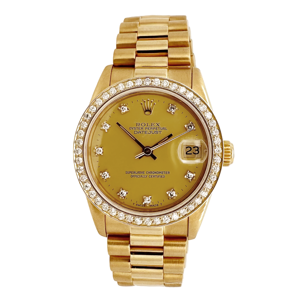 Pre-Owned 1986  Rolex President 31Mm Watch Champagne Diamond Dial & Bezel 18K Yellow Gold  68278