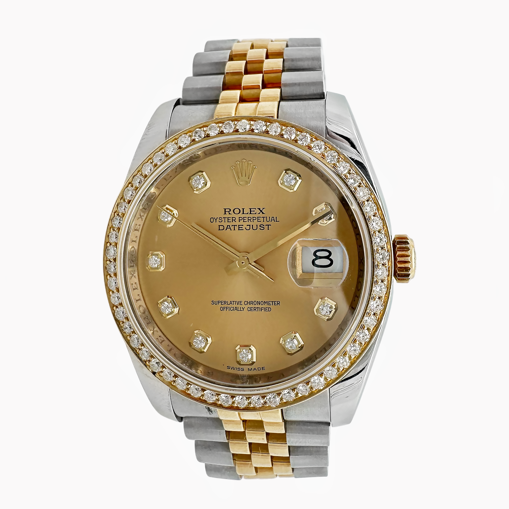 Pre-Owned Scr Rolex Datejust 36Mm Champagne Diamond Dial Watch Two Tone Bracelet Model 116233