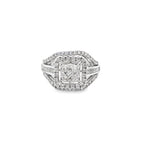 1.00Ctw 10K White Gold Diamond Halo Engagement Ring Size 7 2.9Dwt