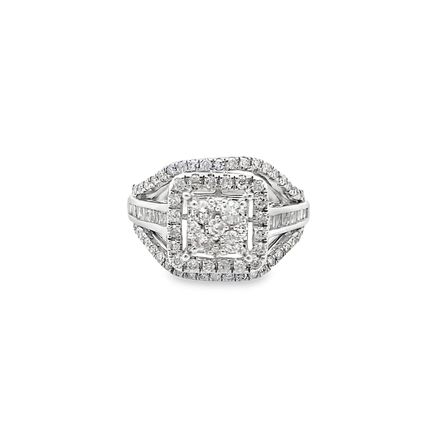 1.00Ctw 10K White Gold Diamond Halo Engagement Ring Size 7 2.9Dwt