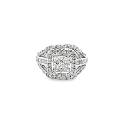 1.00Ctw 10K White Gold Diamond Halo Engagement Ring Size 7 2.9Dwt