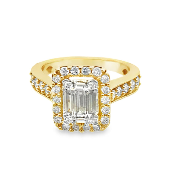 1.00Ctw 14K Yellow Gold Square Halo Engagement Ring Size 7 3.3Dwt