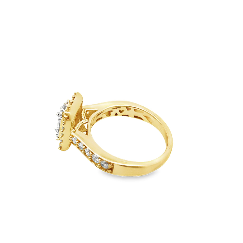 1.00Ctw 14K Yellow Gold Square Halo Engagement Ring Size 7 3.3Dwt