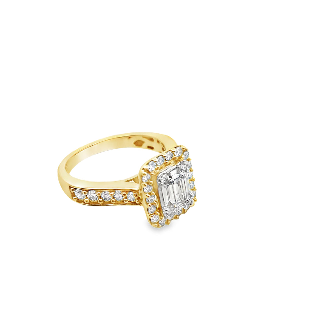 1.00Ctw 14K Yellow Gold Square Halo Engagement Ring Size 7 3.3Dwt