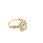 1.00Ctw 14K Yellow Gold Square Halo Engagement Ring Size 7 3.3Dwt