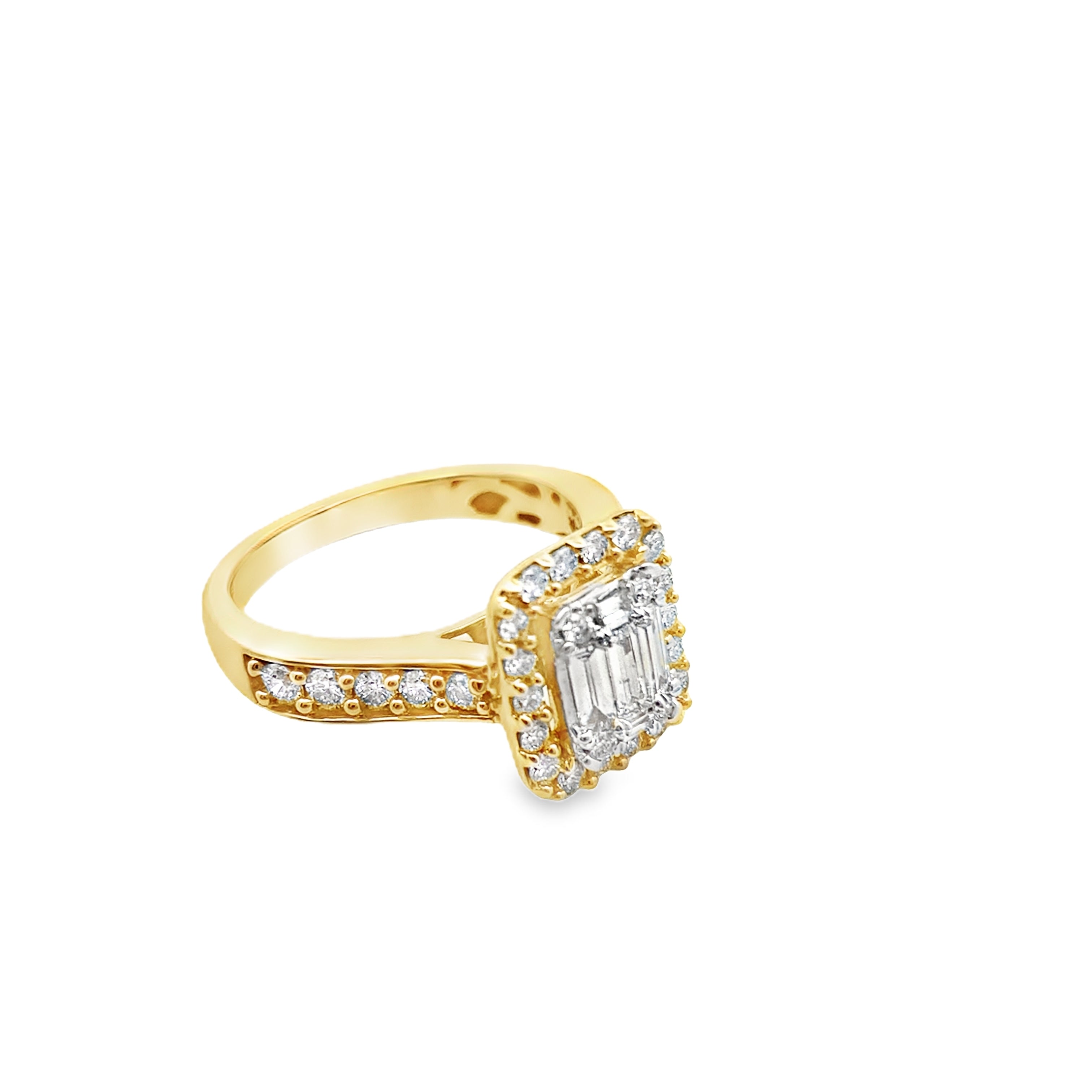 1.00Ctw 14K Yellow Gold Square Halo Engagement Ring Size 7 3.3Dwt