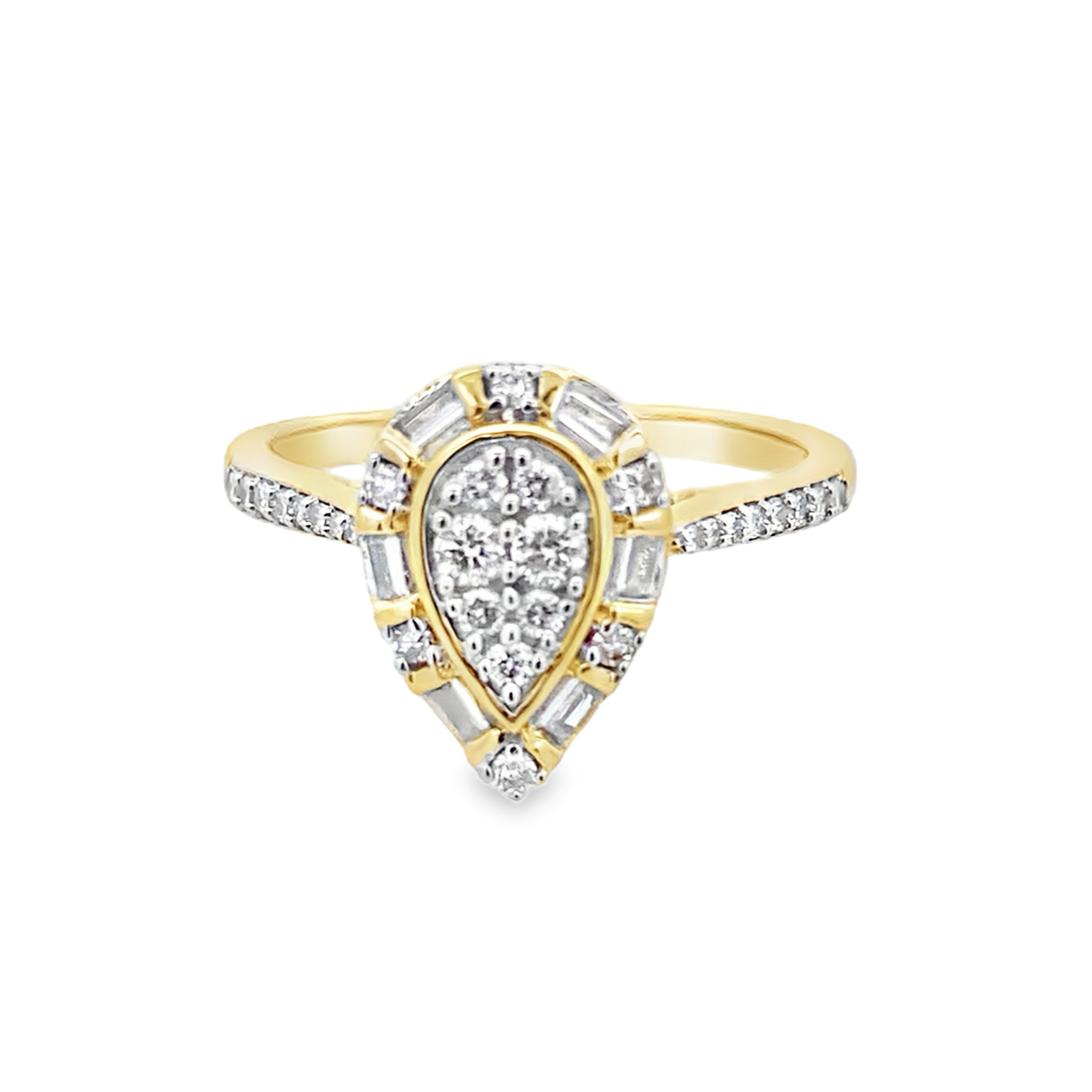 0.33Ctw 10K Yellow Gold Diamond Pear Engagement Ring Size 7 1.7Dwt