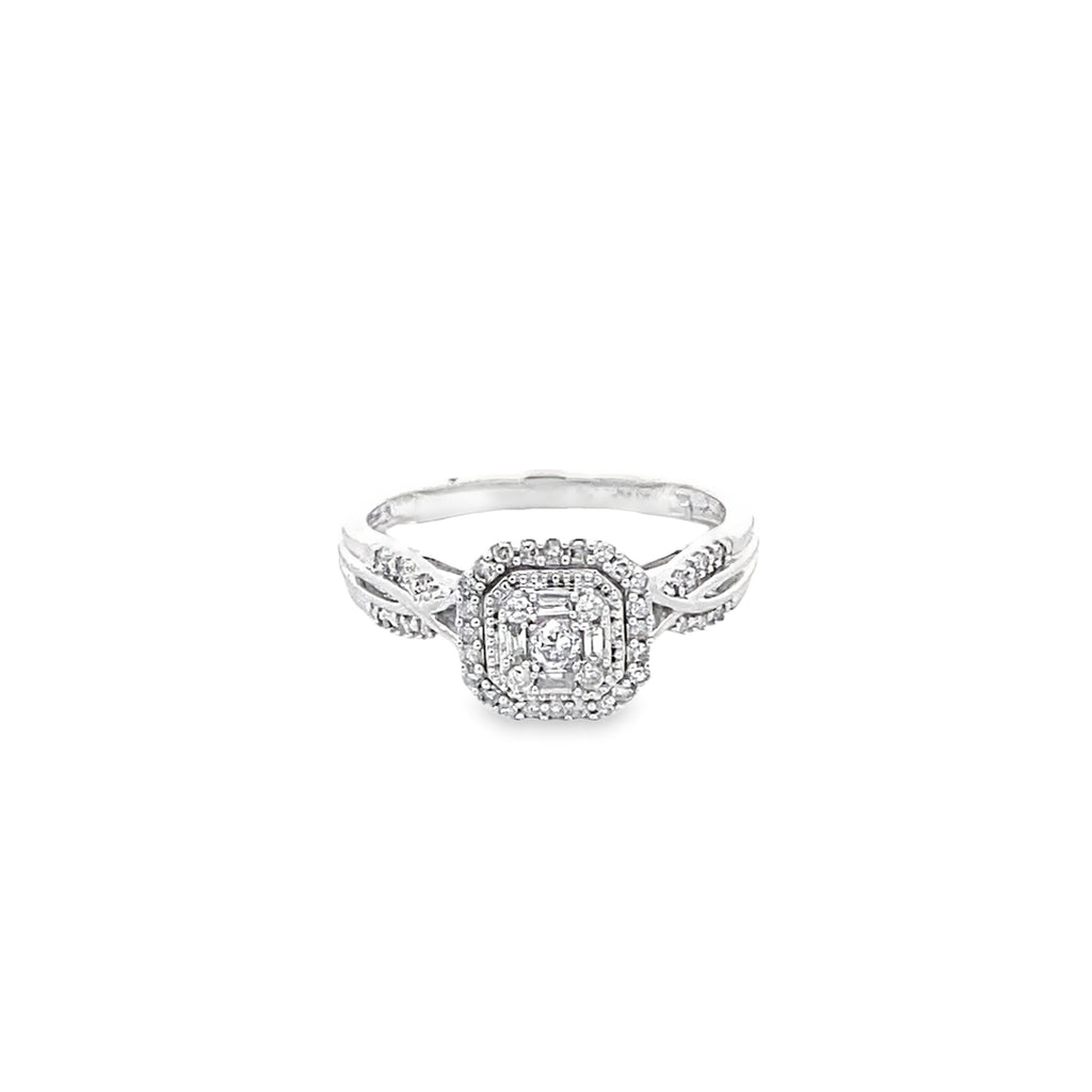 0.25Ctw 10K White Gold Diamond Engagement Ring Size 7 1.5Dwt