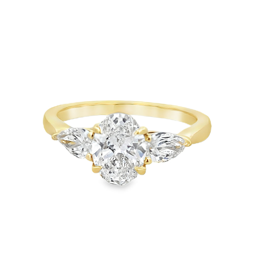 1.5Ct 14K Yellow Gold Lab Grown 3 Diamonds Engagement Ring Size 7 2.0Dwt