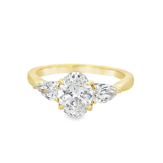 1.5Ct 14K Yellow Gold Lab Grown 3 Diamonds Engagement Ring Size 7 2.0Dwt