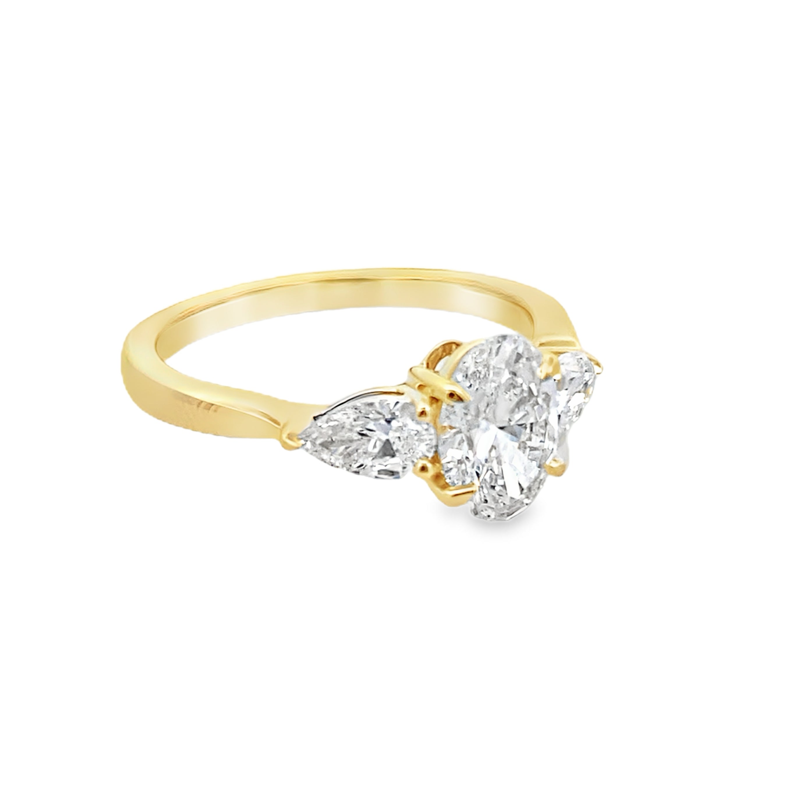 1.5Ct 14K Yellow Gold Lab Grown 3 Diamonds Engagement Ring Size 7 2.0Dwt