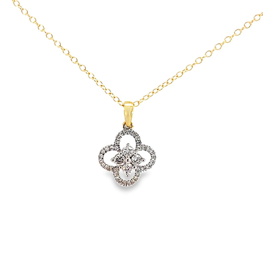 0.25Ctw 14K Yellow Gold Diamond Flower Necklace 18In 1.1Dwt