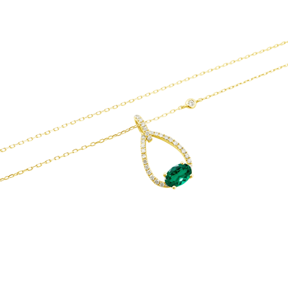 0.16Ct Dia 0.40Ct Emerald 14K Yellow Gold Dia & Emerald Necklace 18In 1.2Dwt